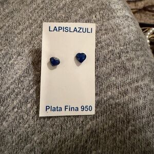 Lapis Lazuli Heart Stud Earrings